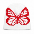 Fuzzy Butterfly Knit Beanie with Contrast Motif in Seven Colors