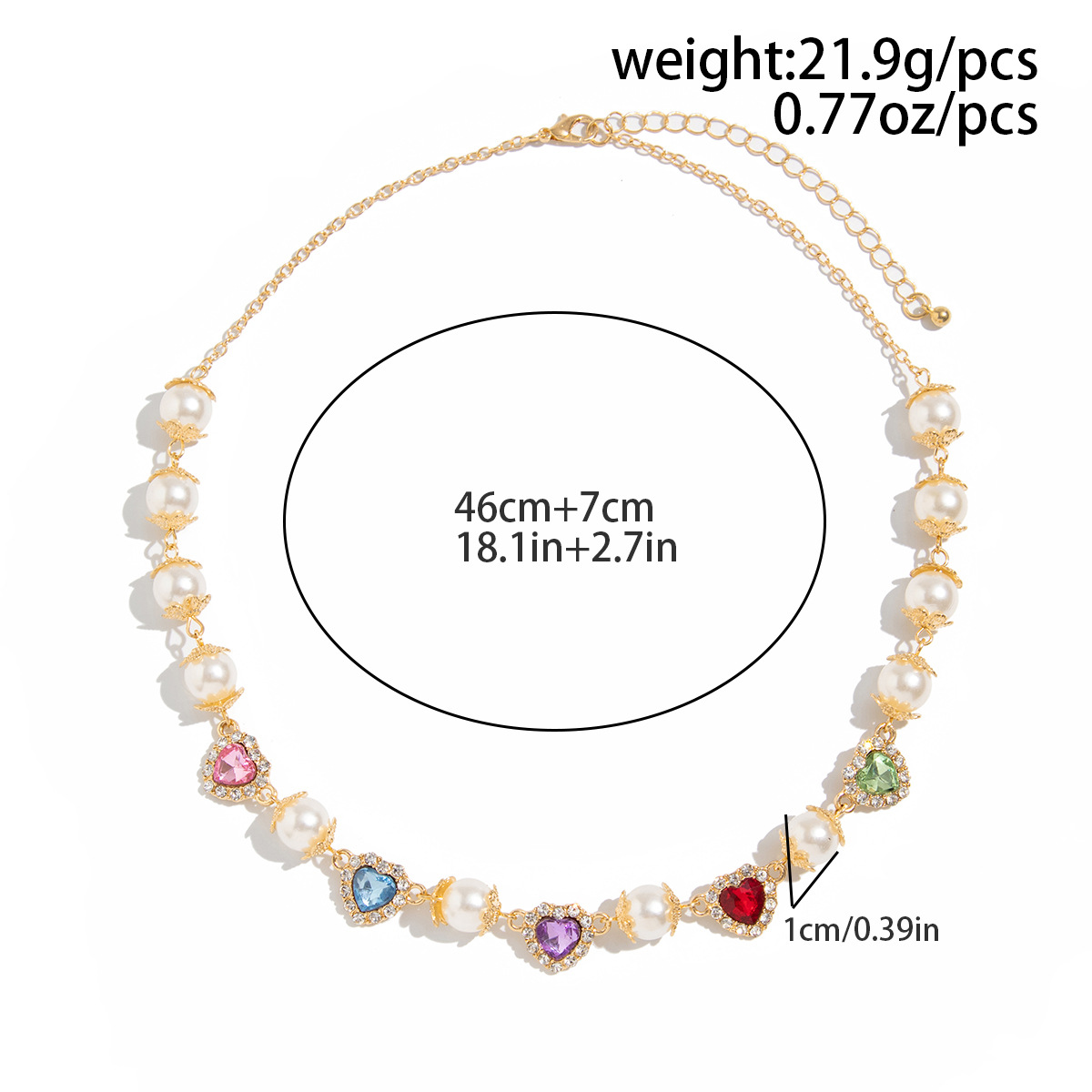 Colorful Heart and Pearl-Style Necklace with Fine Chain
