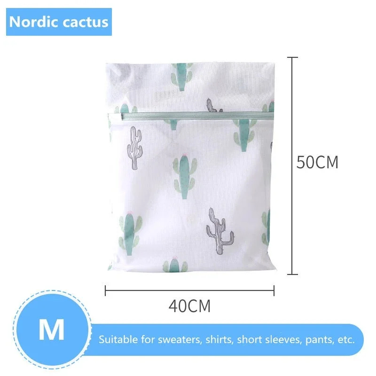 Cactus Print Mesh Laundry Wash Bag with Zipper, 6 Styles