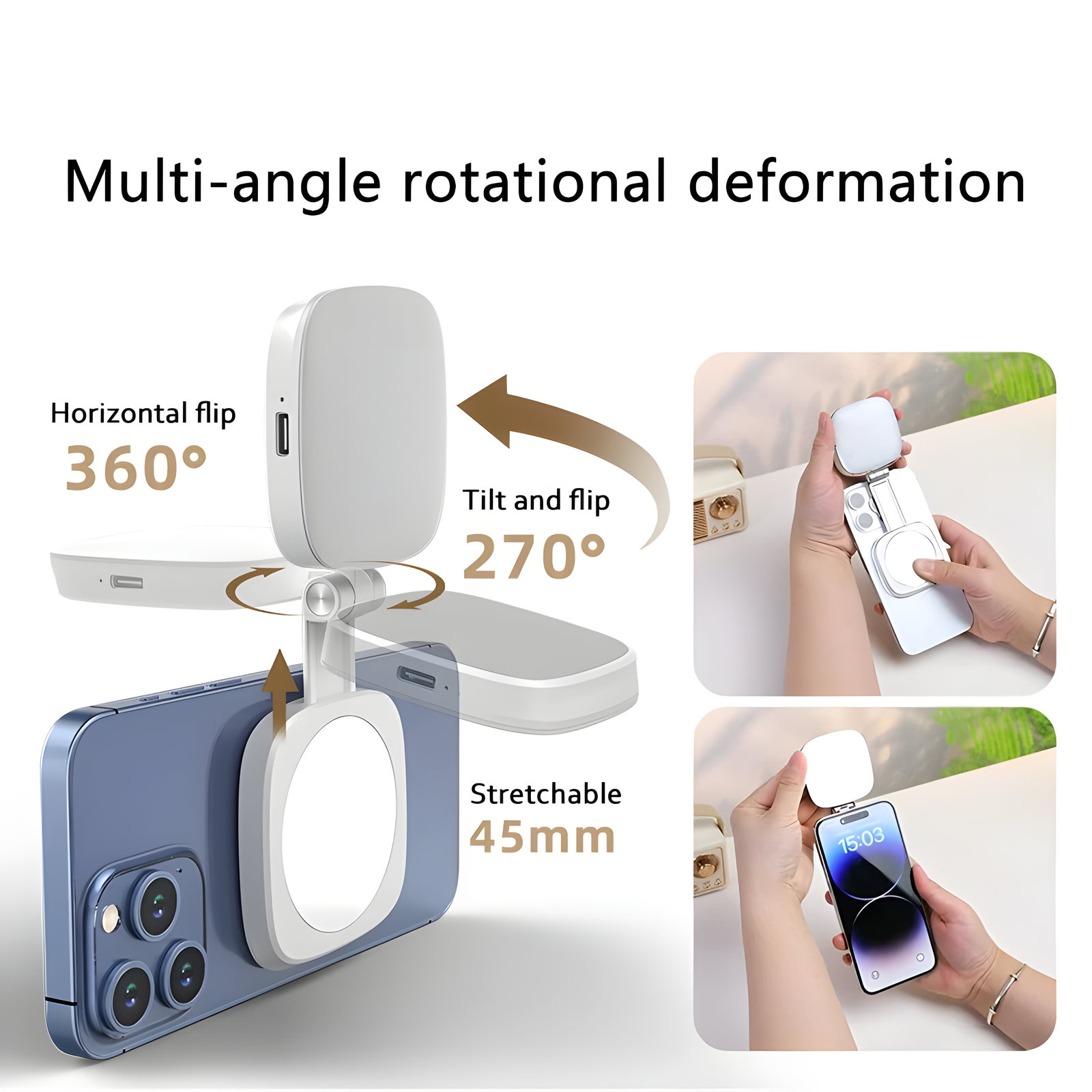 Magnetic Phone Fill Light with Mirror Selfie Video Call LED Black Pink