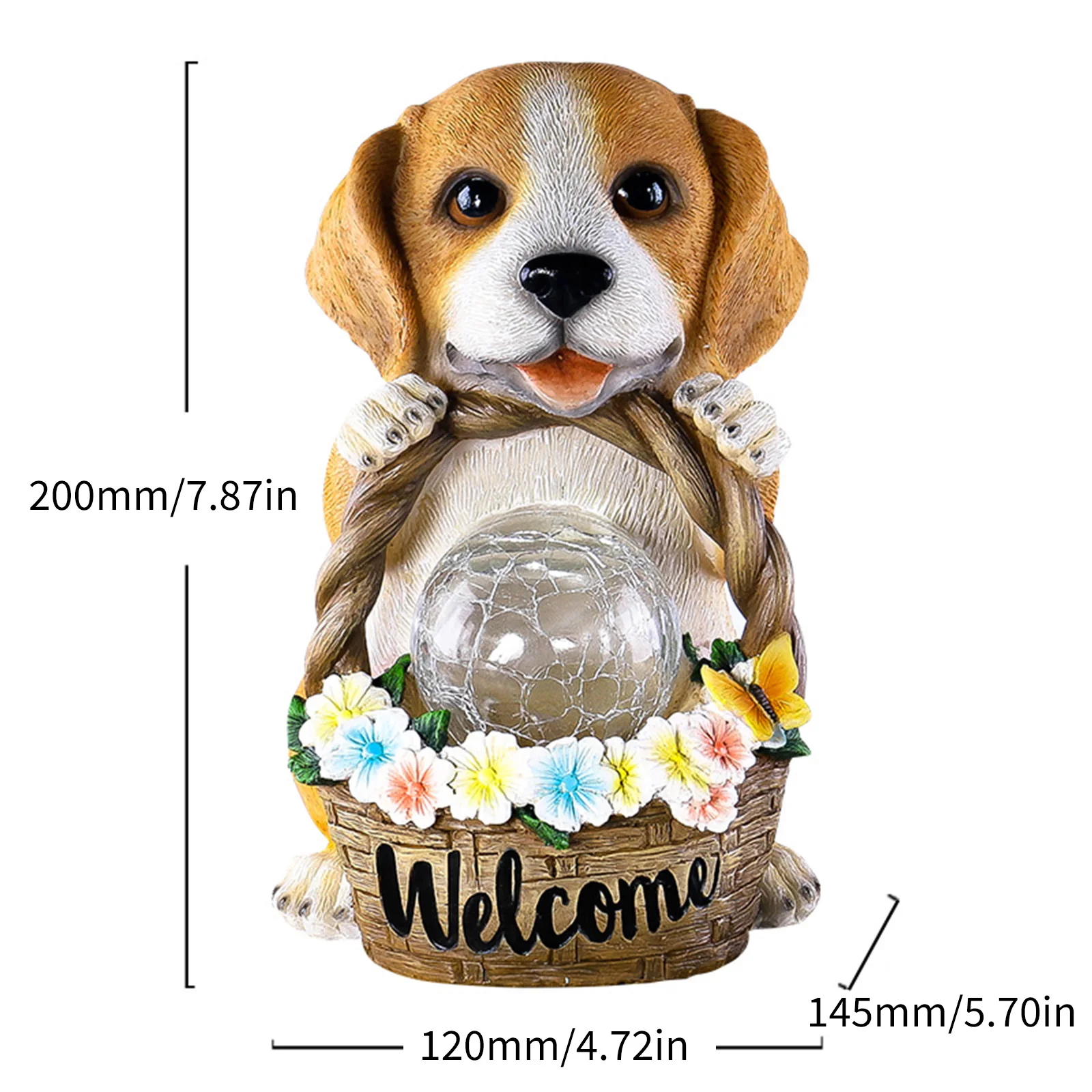 Solar Puppy Garden Statue with Flower Basket Outdoor Decor