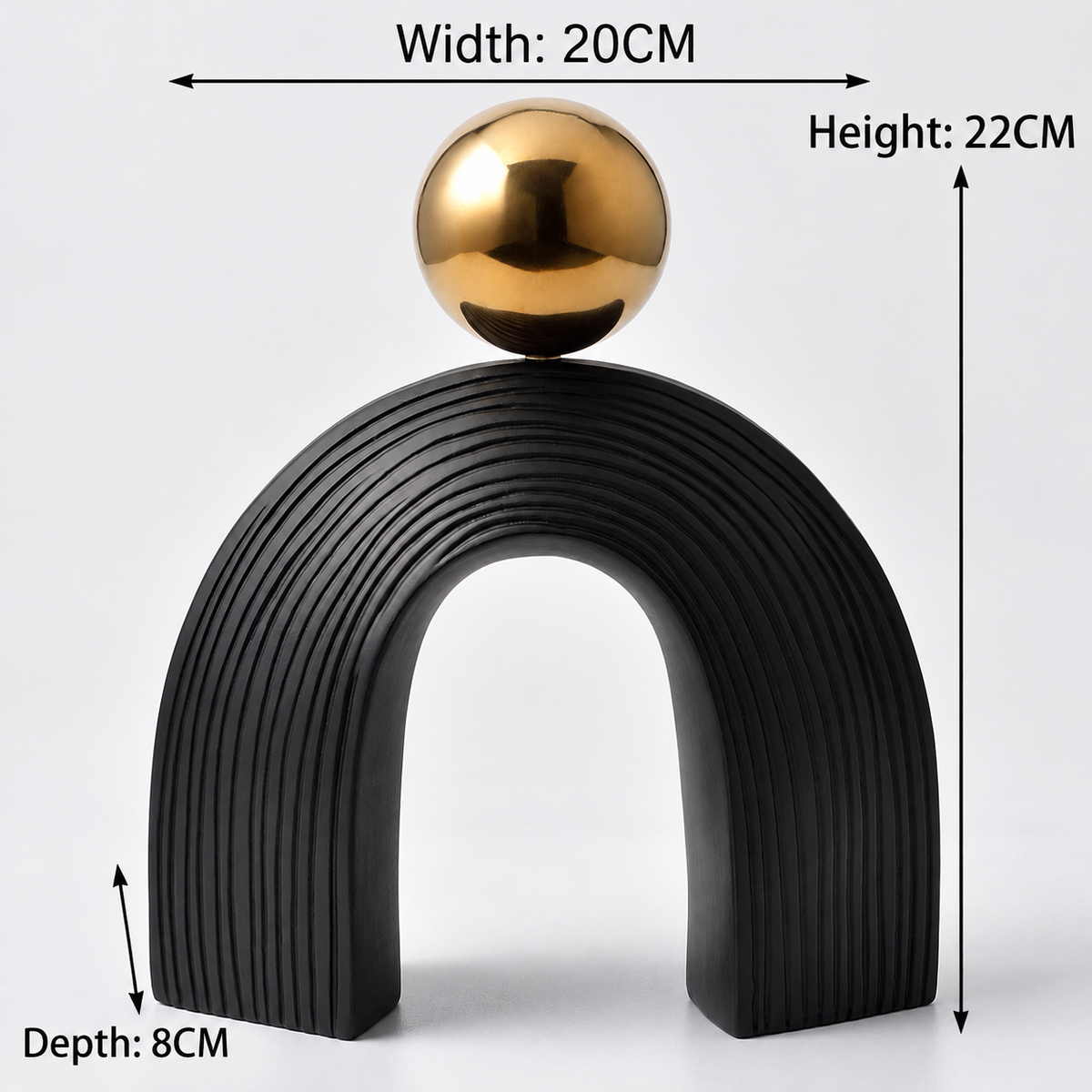 Arch and Ball Desktop Sculpture, Ribbed Decorative Accent