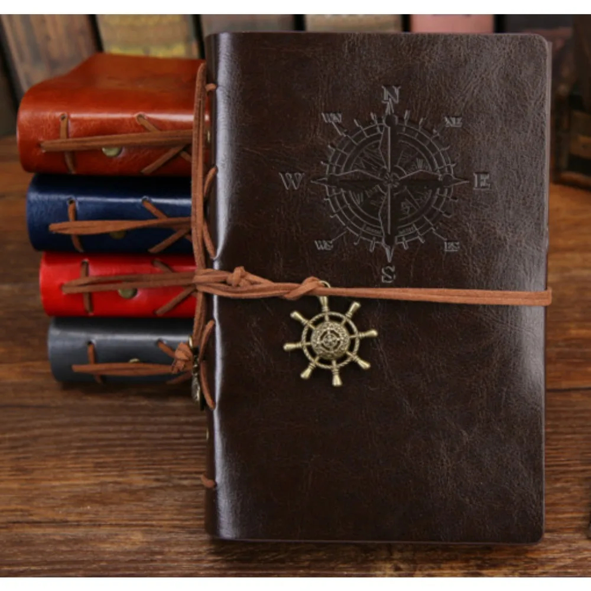 Compass Loose-Leaf Travel Journal with Tie and Wheel Charm