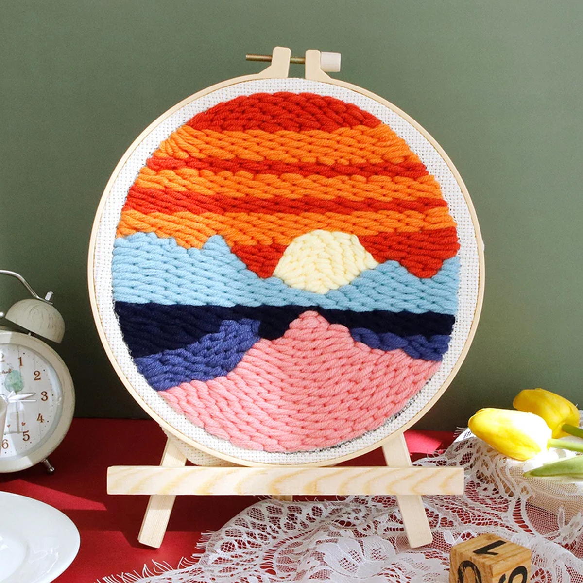 Punch Needle Embroidery Kit with Hoop, Yarn & Printed Design Pattern