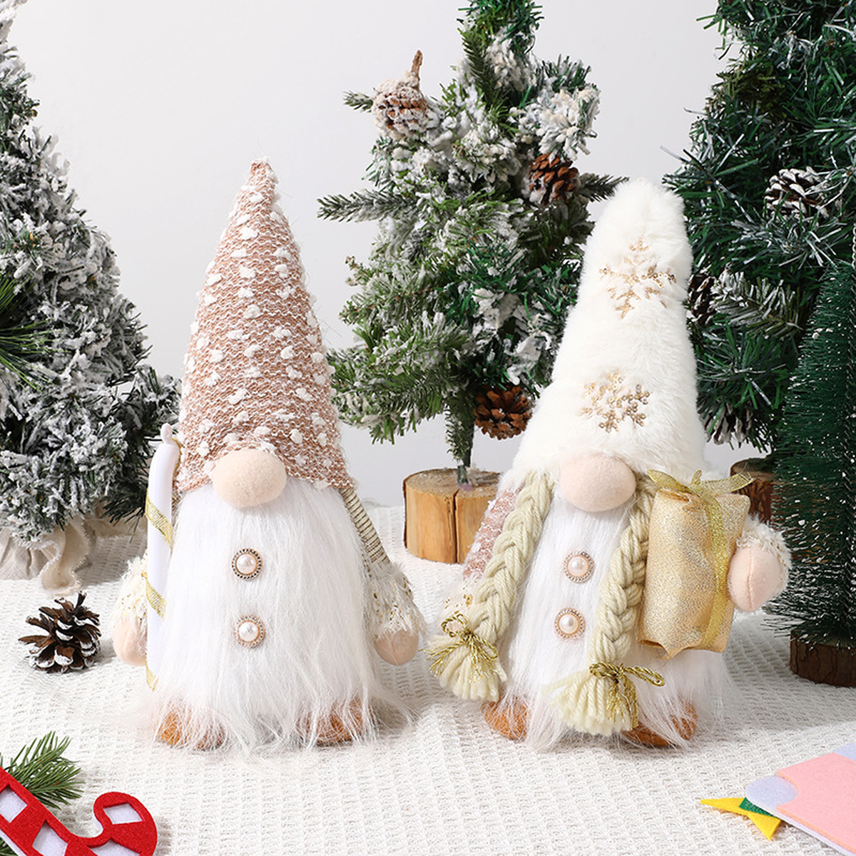 Light-Up Christmas Gnome with Faux-Fur Beard, Two Styles