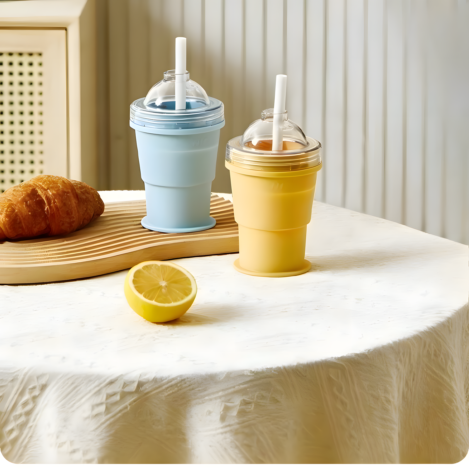 Foldable Silicone Ice Maker Cup with Straw & Lid – Freezer Safe