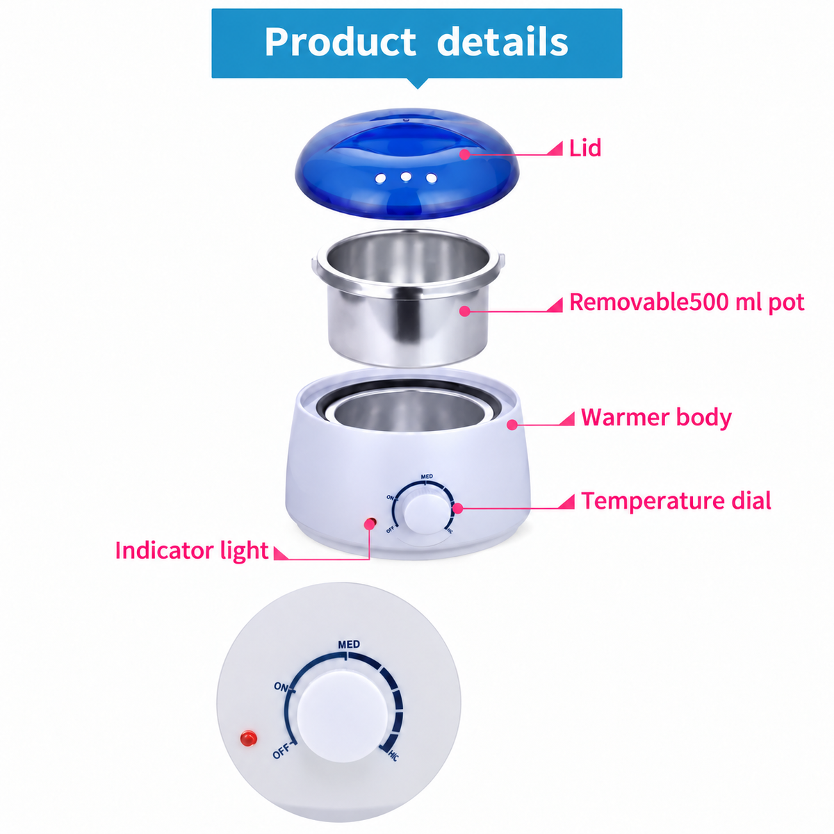 Electric Wax Warmer, 500 ml Removable Pot and Control Dial