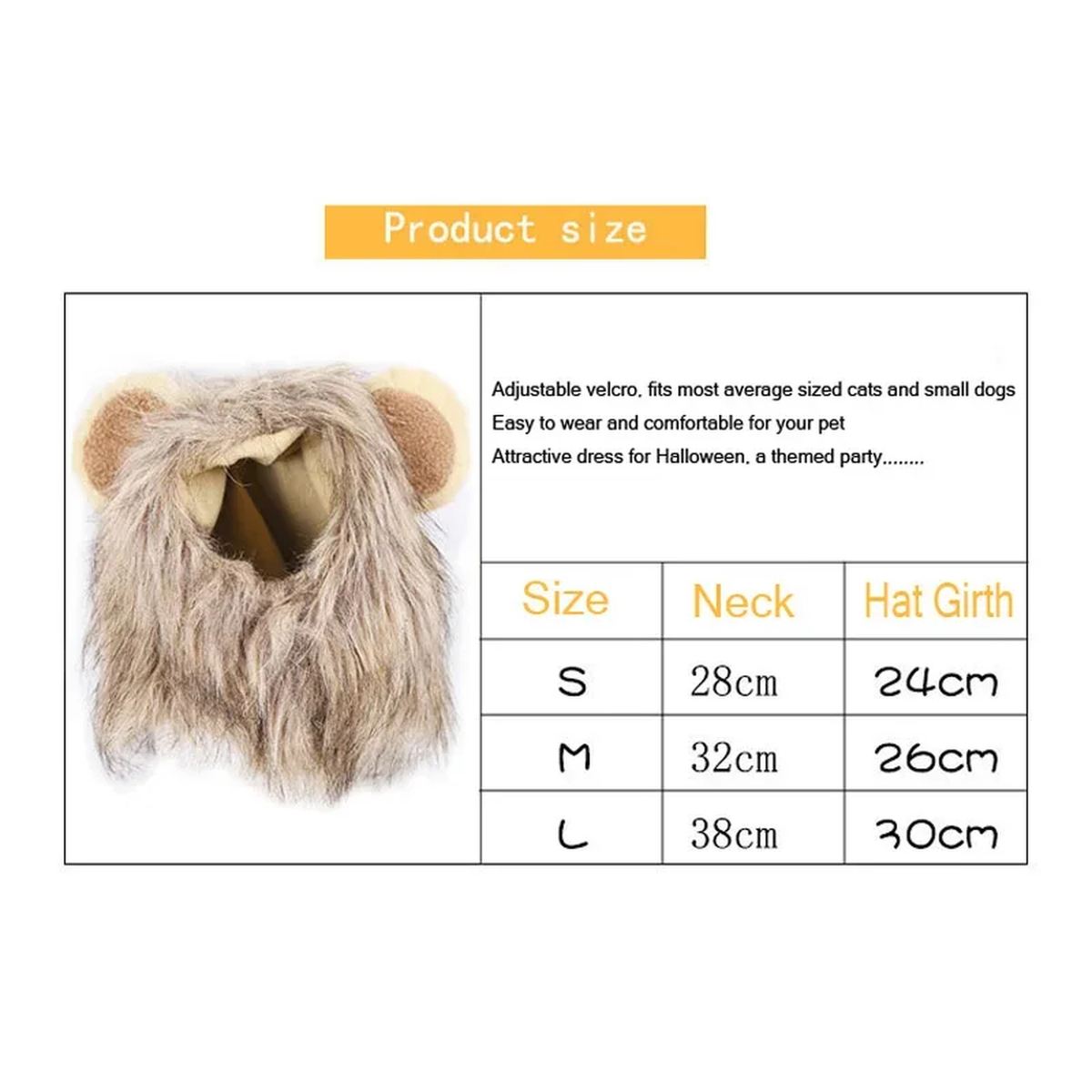 Lion Costume Hat for Pets, Plush Brown Mane, Adjustable Neck
