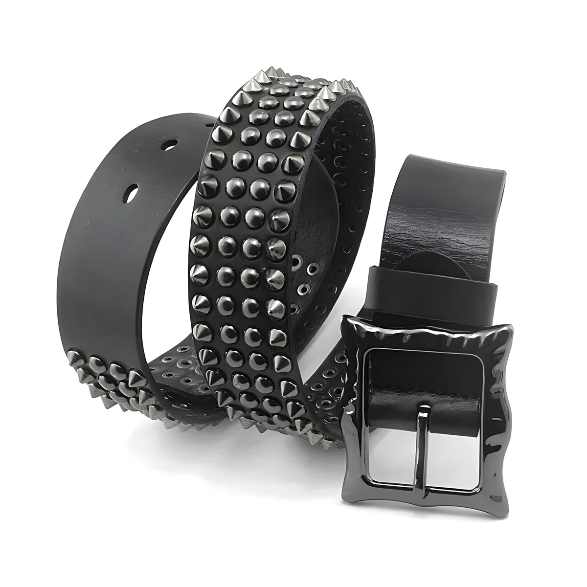 Studded Belt with Decorative Pin Buckle in Brown or Black