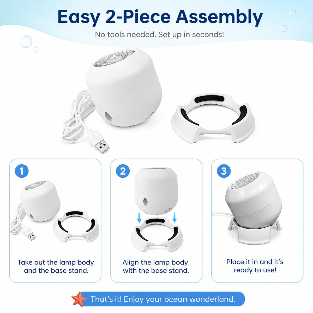 USB Projection Night Light, Ocean or Christmas Scene Options