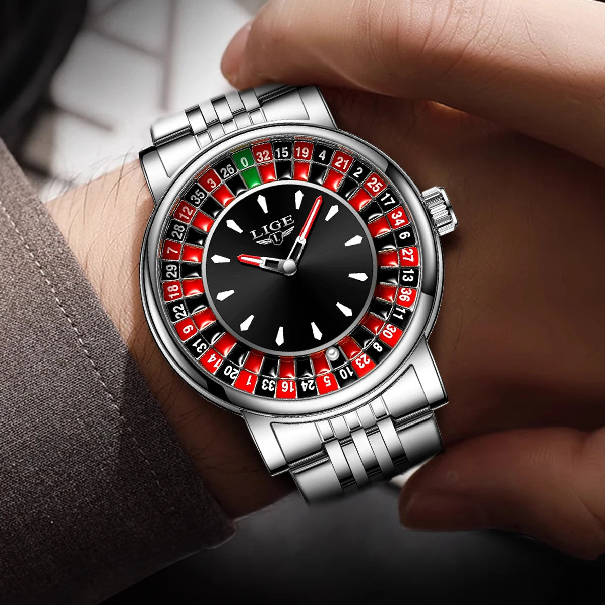 LIGE Roulette Spinning Dial Watch – Bold Casino Style