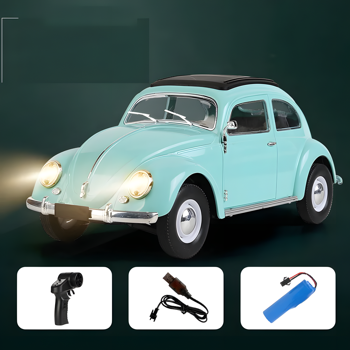Retro Remote-Control Car with Headlights and Handheld Controller