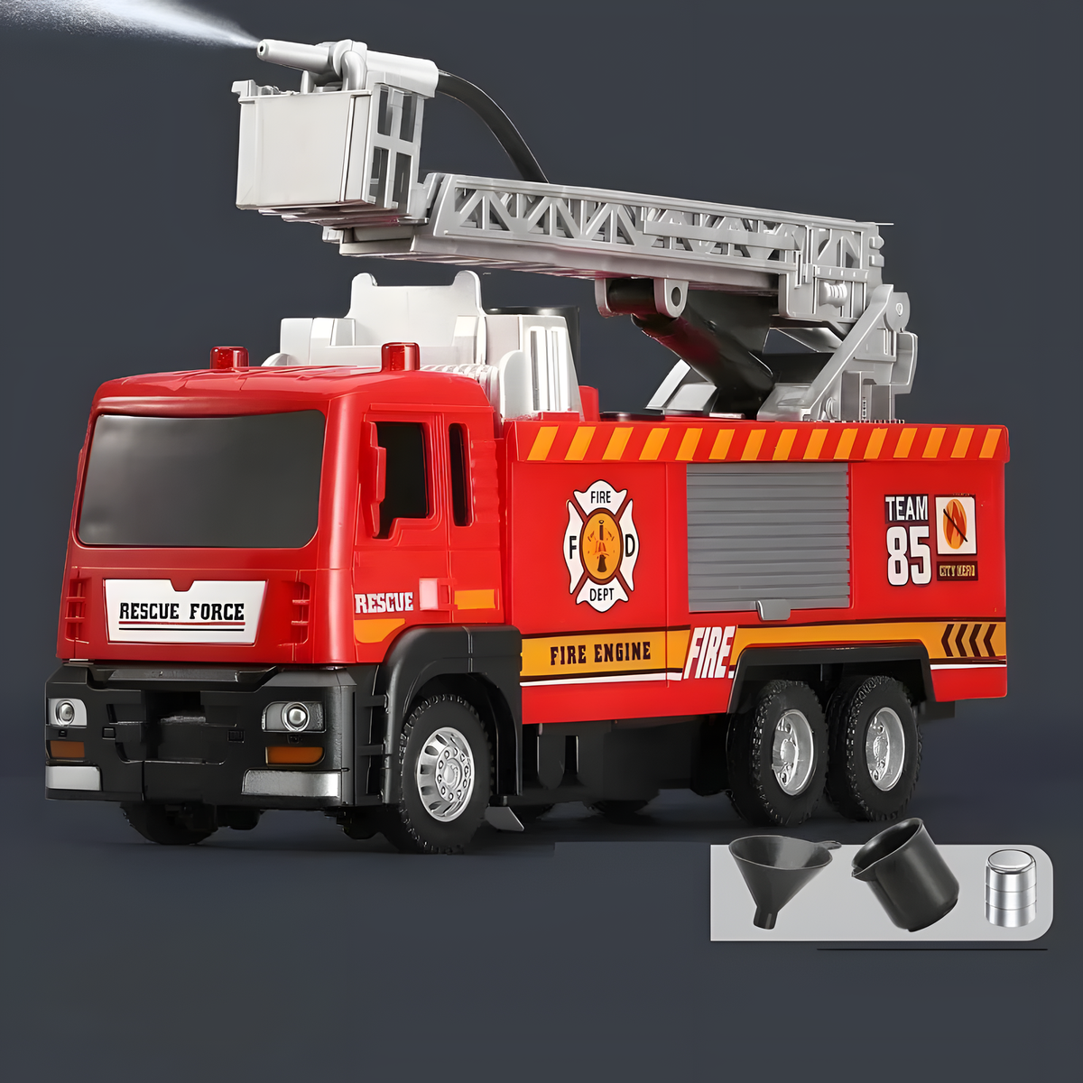 Red Fire Truck Spray Toy with Two Rescue Vehicle Options