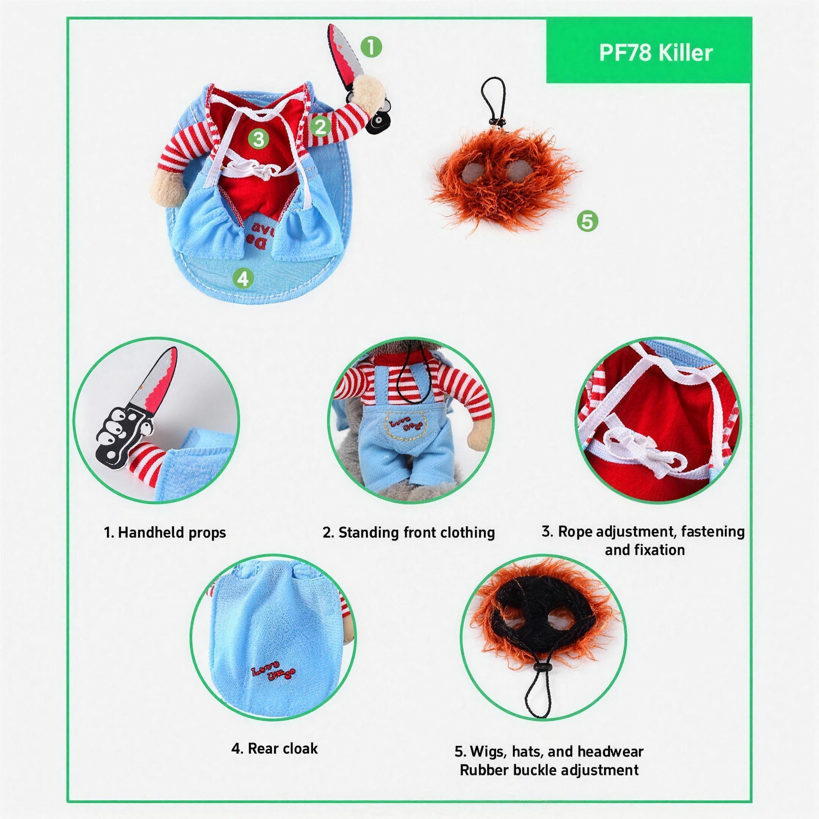 Spooky Doll Pet Costume for Dogs & Cats S-XL Halloween