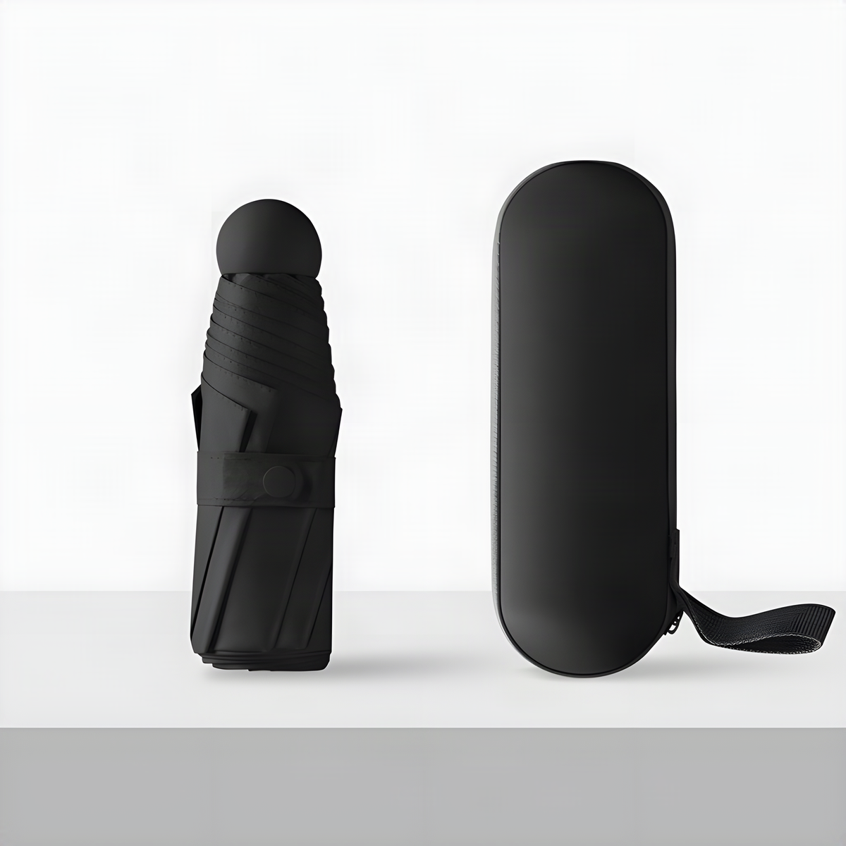 Mini Folding Umbrella with Capsule Storage Case and Wrist Loop