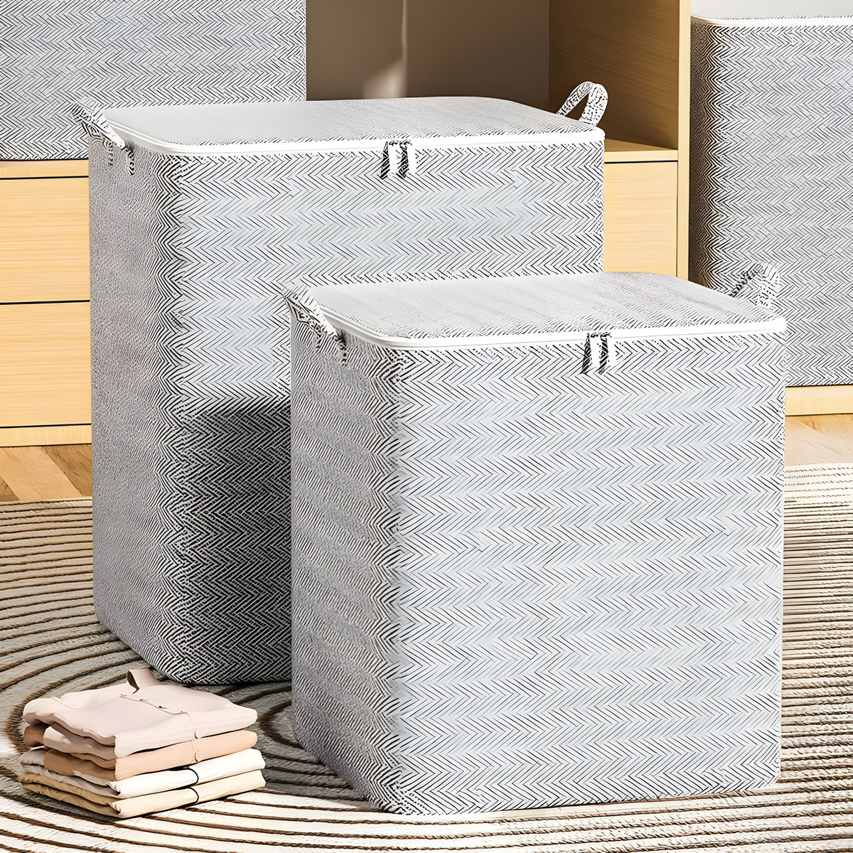 Foldable Quilt Storage Bag, Non-Woven, 30–220 L Capacity with Lid