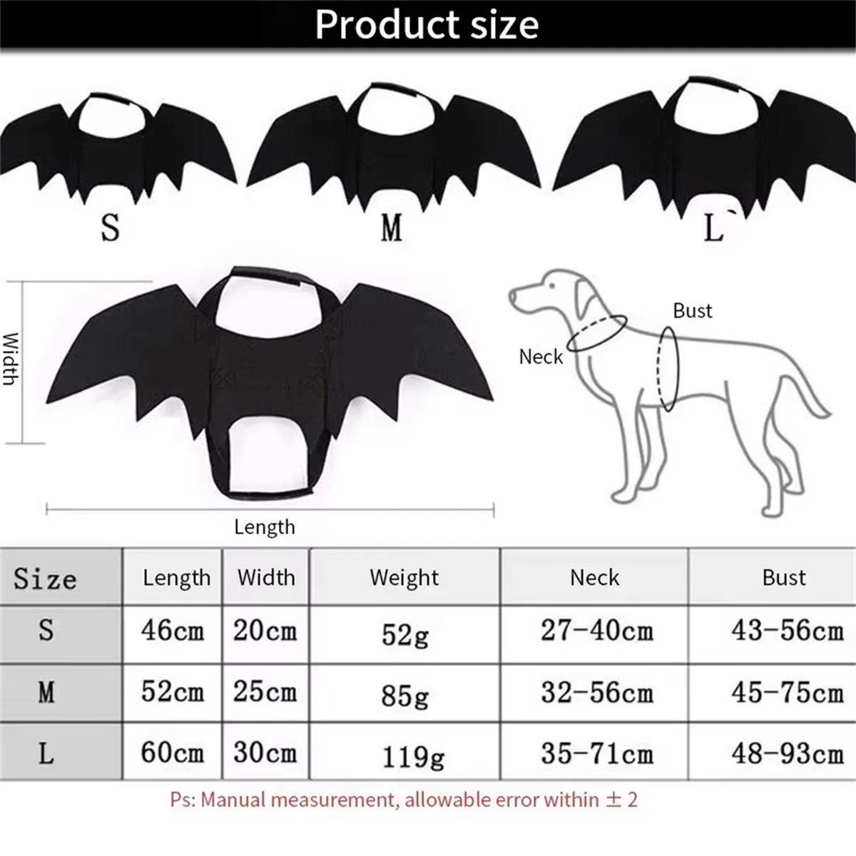 Black Felt Pet Bat Wings for Halloween Photos, 45 x 16 cm