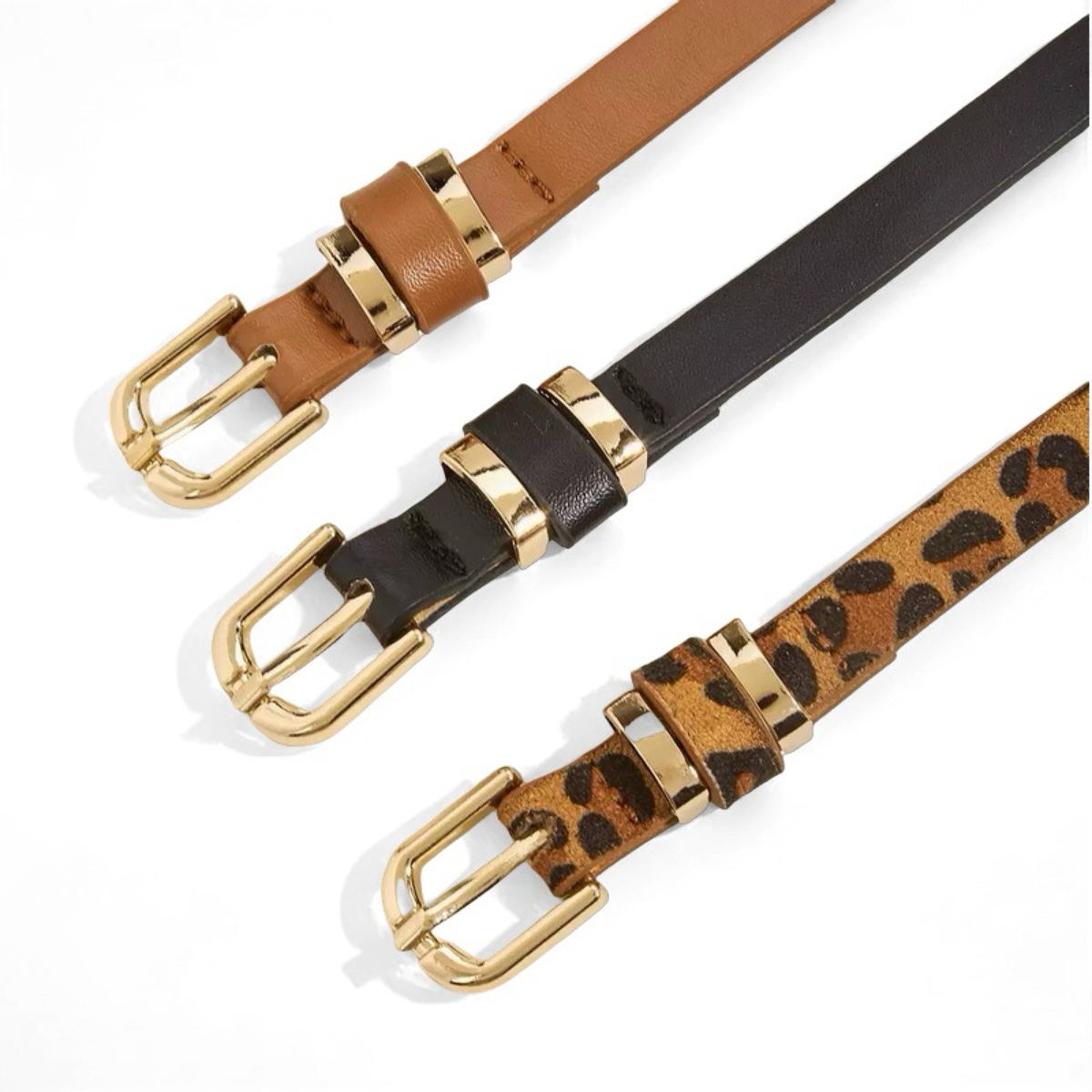 Slim Adjustable Buckle Belt in Leopard Print and Neutrals