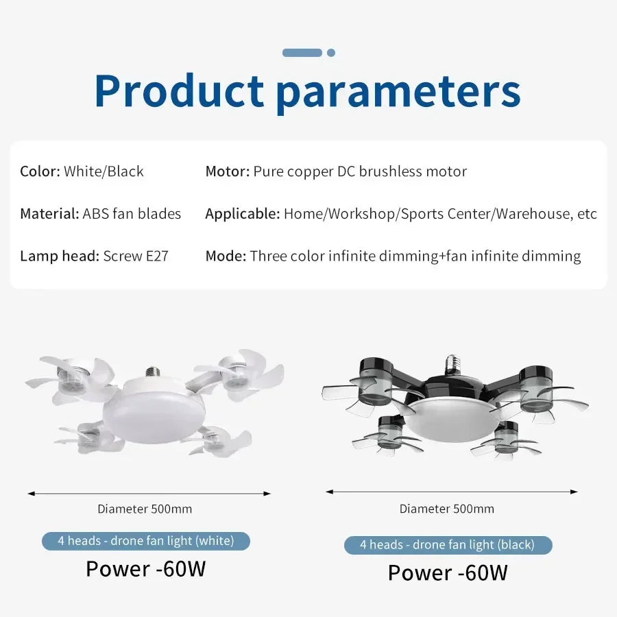 2-in-1 E27 Socket Ceiling Fan Light with Remote Control