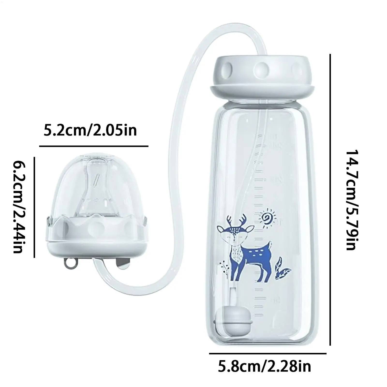 Hands-Free Baby Bottle 300ml Wide Neck with Strap Blue Pink