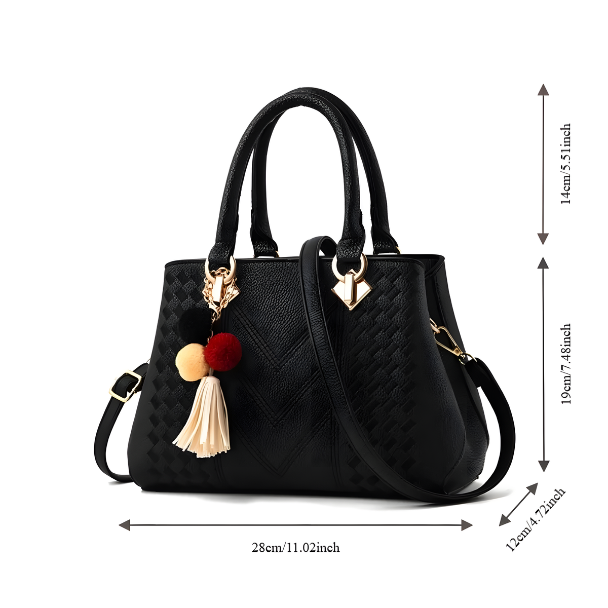 Textured PU Top-Handle Handbag with Shoulder Strap