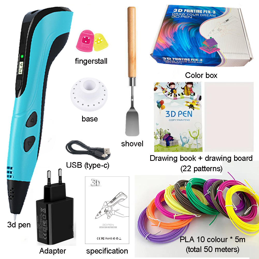 USB Rechargeable 3D Printing Pen – Pink, Blue & White