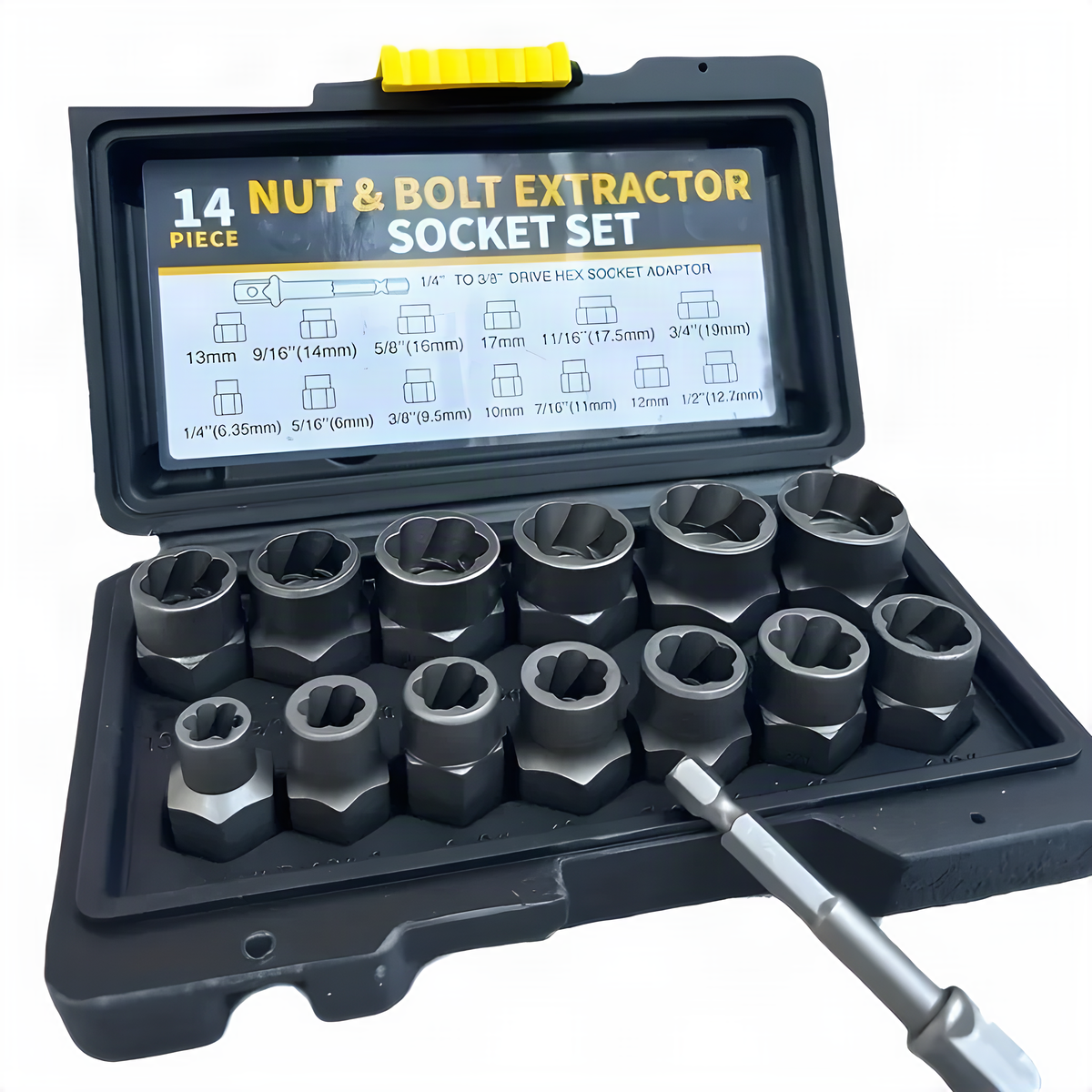 14-Piece Nut and Bolt Extractor Socket Set, 6.35 to 19 mm
