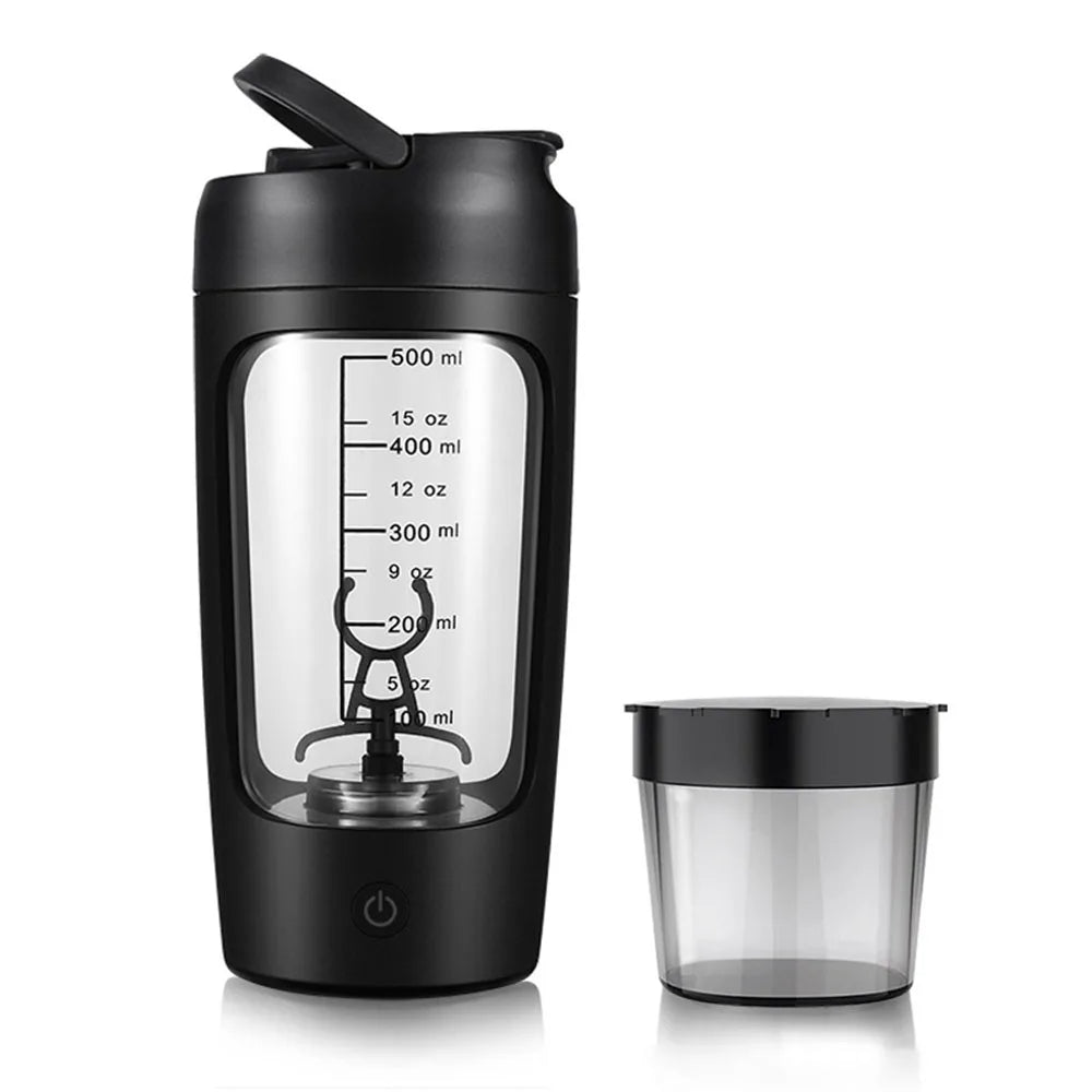 2-in-1 Portable Electric Protein Shaker Blender (Clump-Free Mixing & Powder Storage)