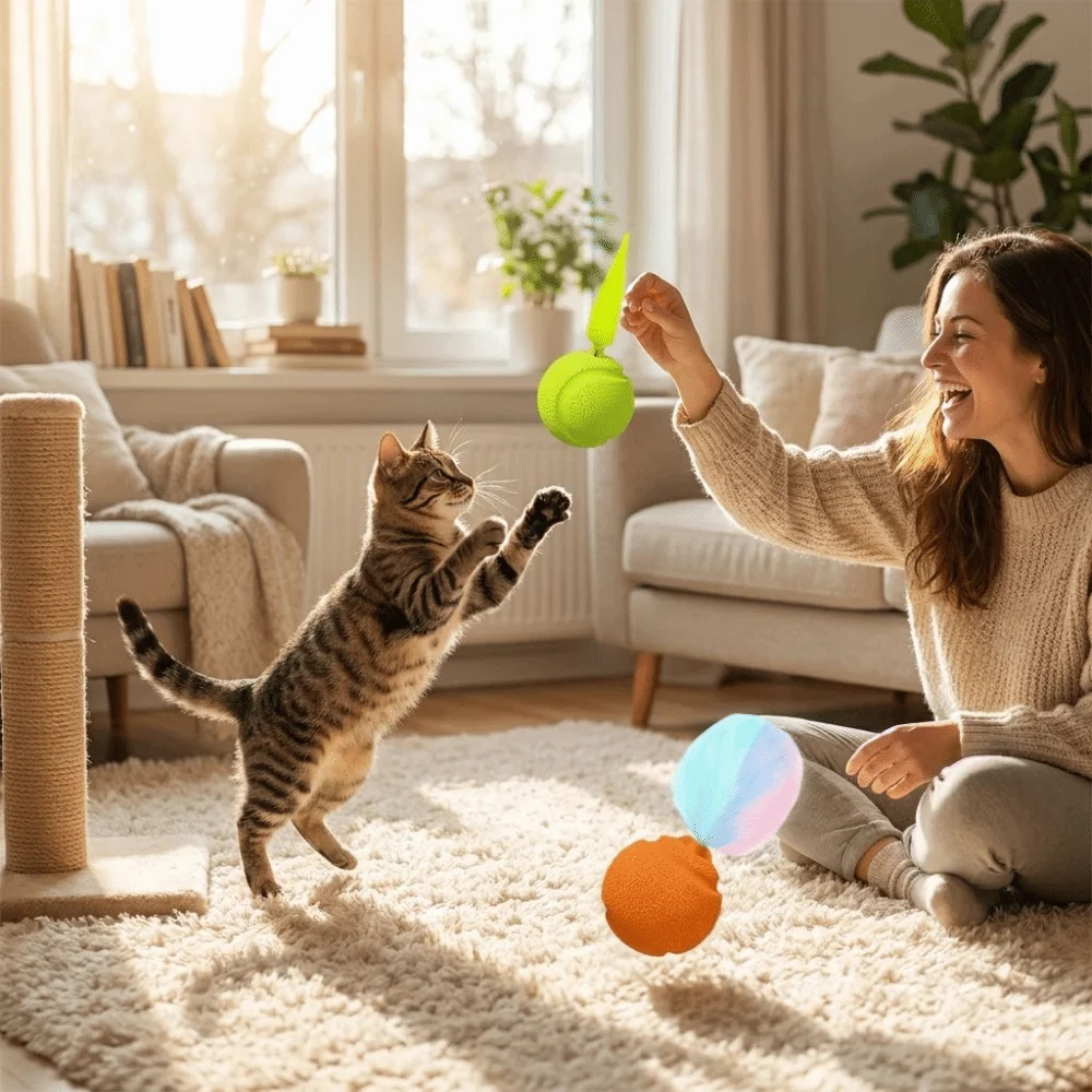 Sound-Activated Cat Ball Toys with Animal Calls - Set of 2