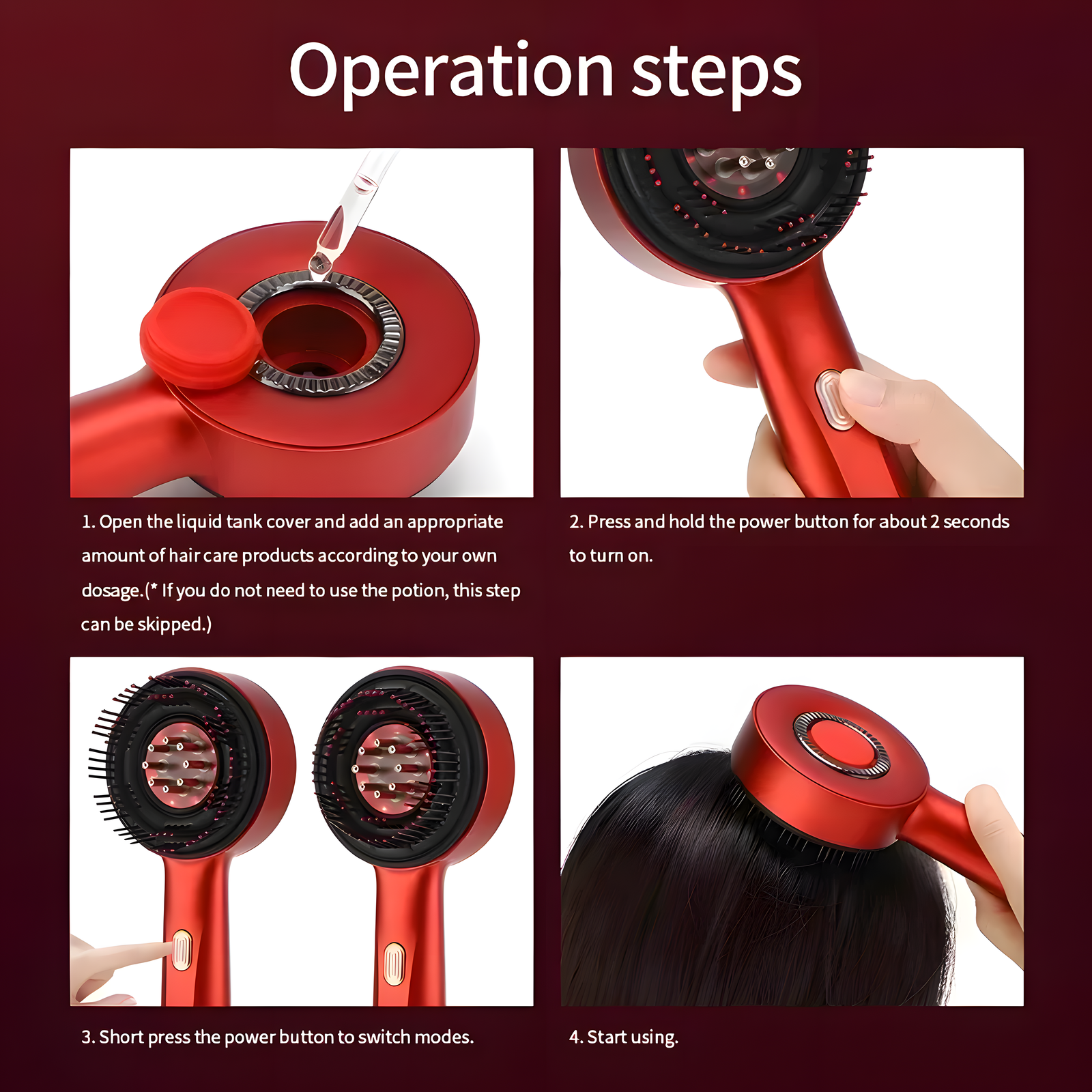 Red Light Scalp Massage Comb – USB Rechargeable with Liquid Chamber