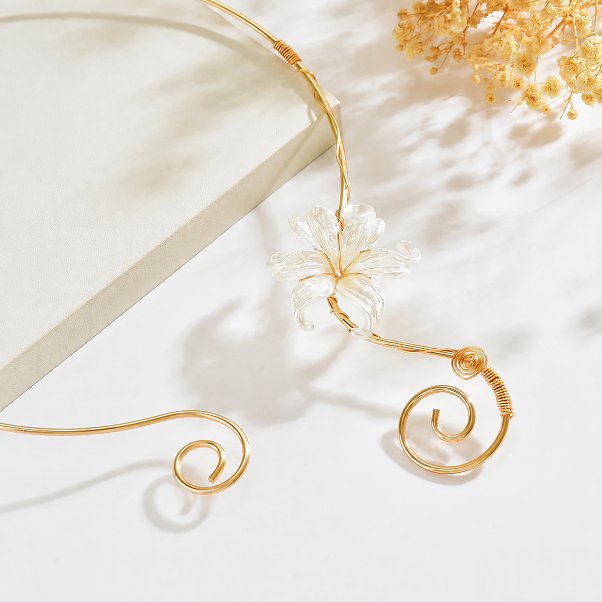 Iris Flower Choker, Open Collar Necklace with Spiral Details