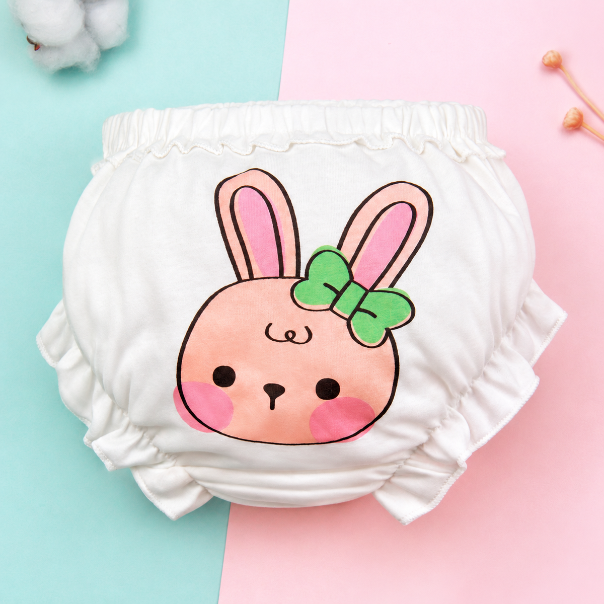 Ruffled Cotton Baby Bloomers with Gathered Waist in Four Prints