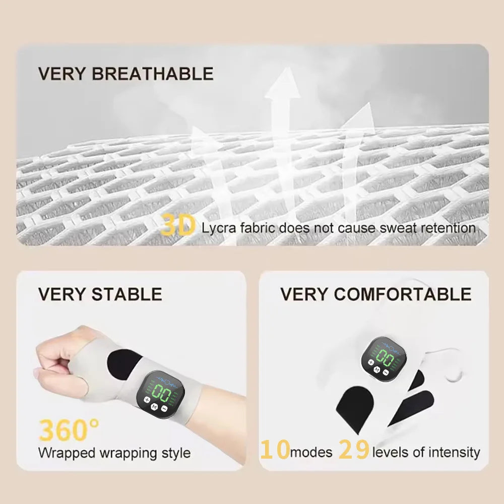 EMS Wrist Massager Cordless USB-C 10 Modes Adjustable Brace
