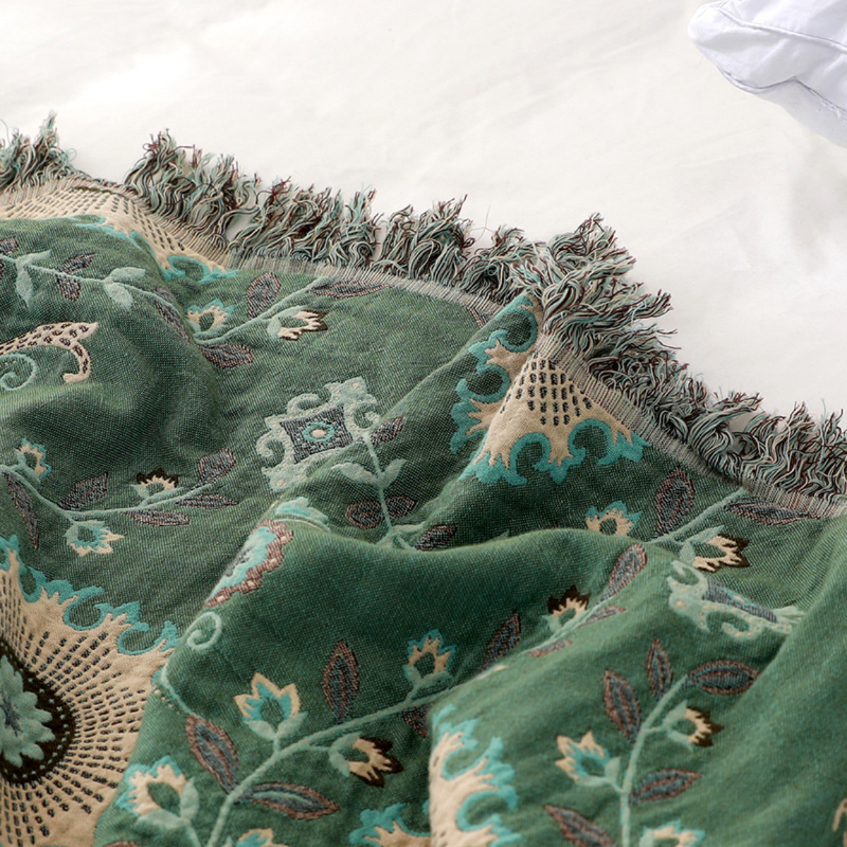 Reversible Medallion Throw Blanket with Fringed Edges