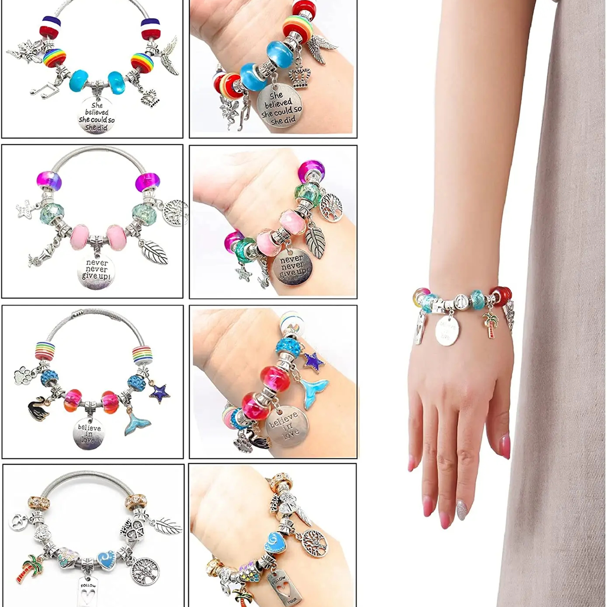 DIY Charm Bracelet Making Kit, Colorful Beads and Pendants