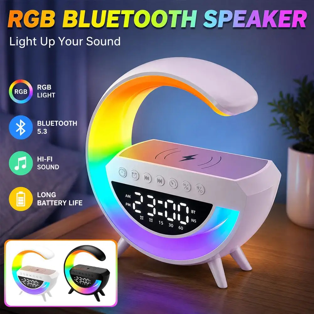 RGB Bluetooth Alarm Clock Speaker with Ambient Light for Bedroom