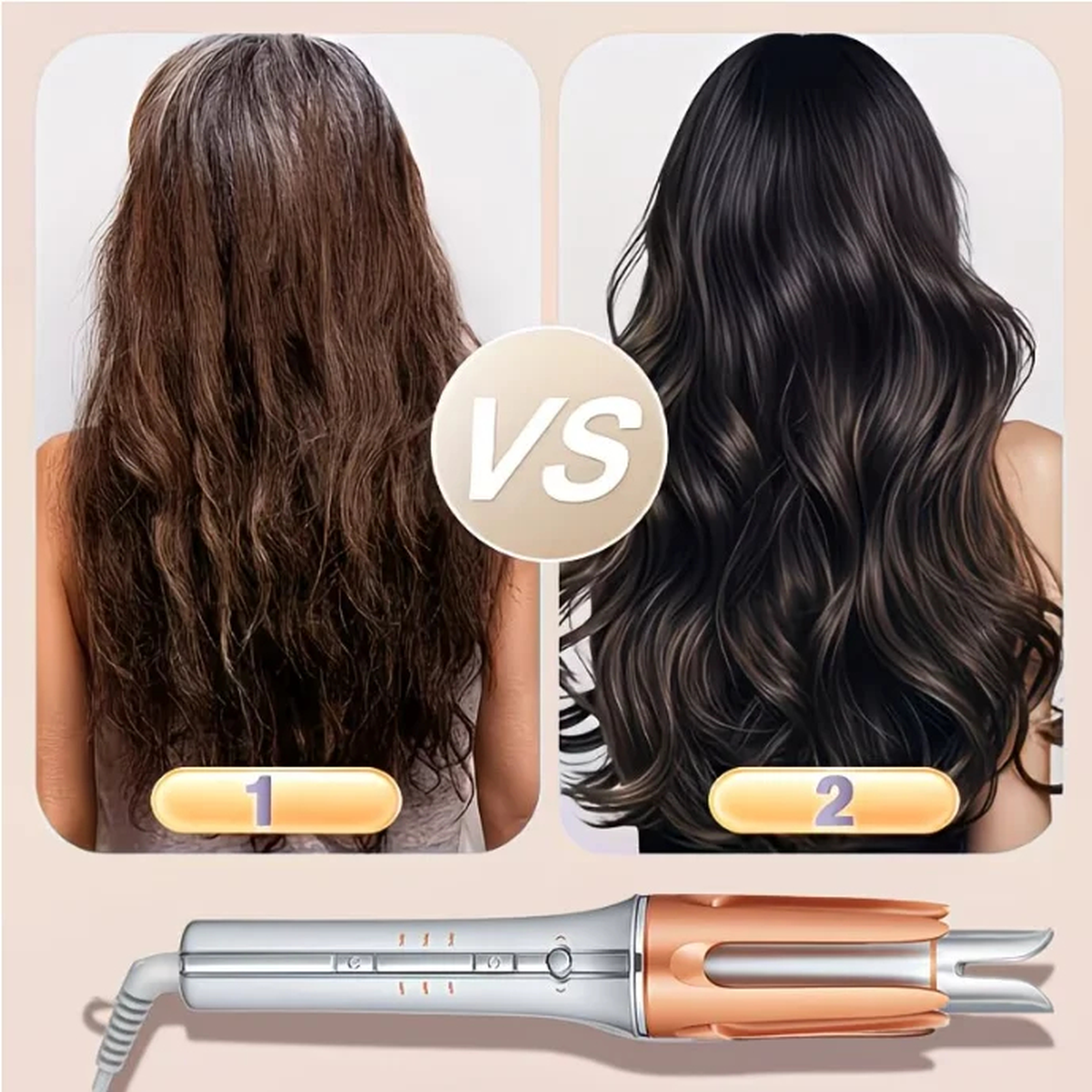 Automatic Rotating Curling Iron, 3 Heat Settings, 2 Barrels