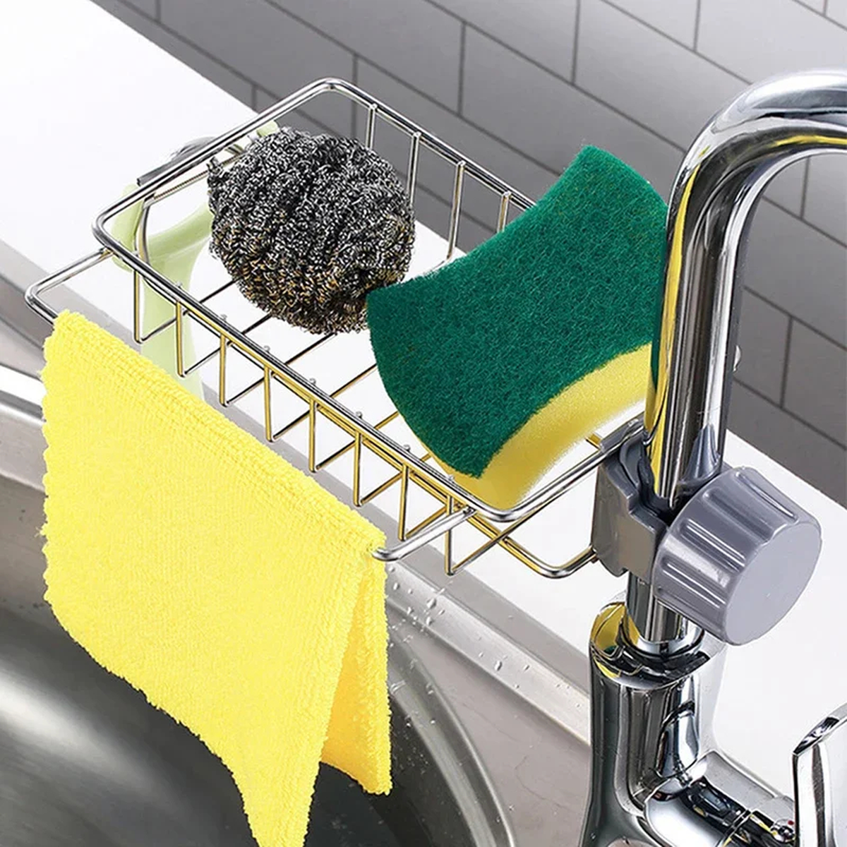 Adjustable Stainless Steel Faucet Sink Rack for Sponges