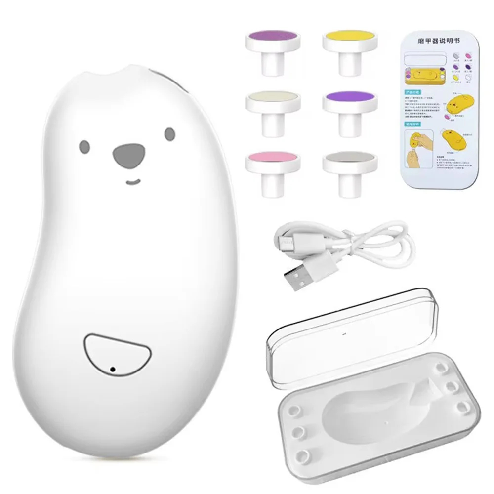 Bear-Shaped Rechargeable Baby Nail File 6-Head Kit