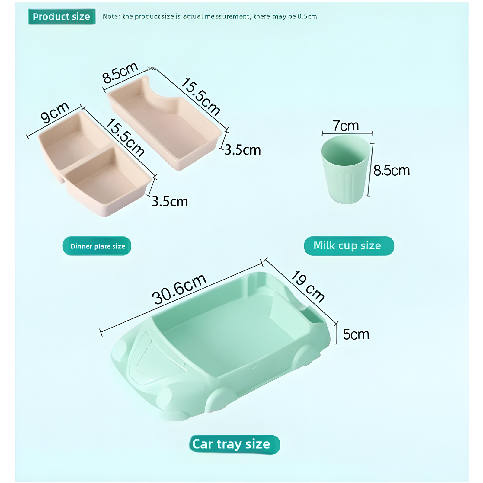 Kids Divided Meal Plate with Cup Car Shape Pink Green Blue