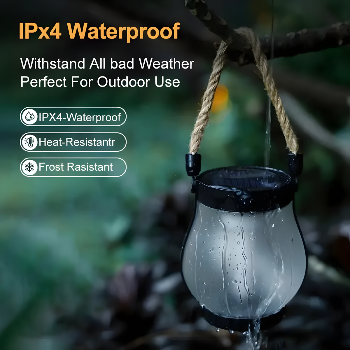 Solar LED Flame-Effect Lantern with Rope-Style Handle