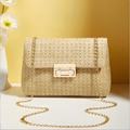 Straw Crossbody Bag with Gold Chain & Turn Lock