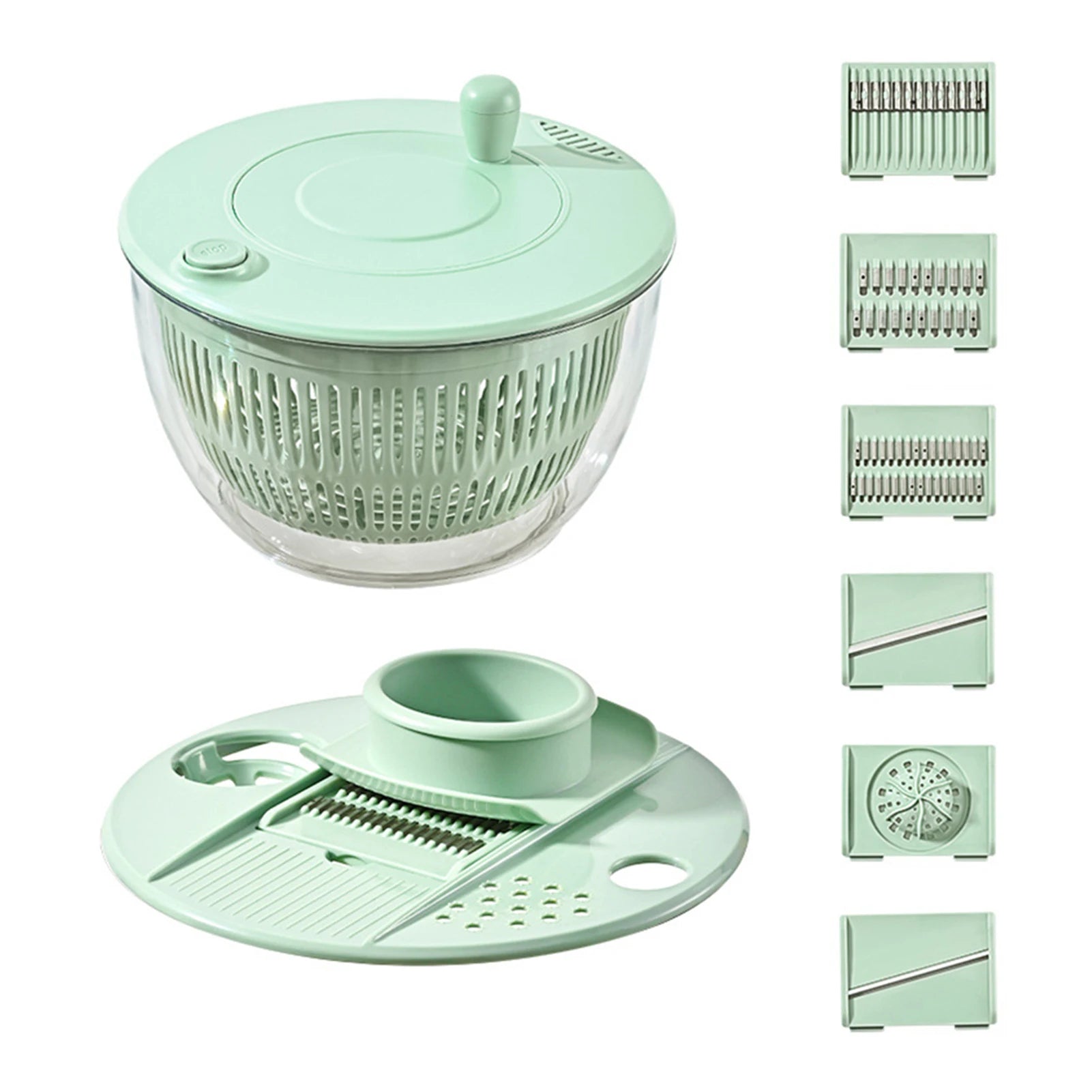 7-Piece Salad Spinner Set – 5L Bowl with 6 Slicer Blades