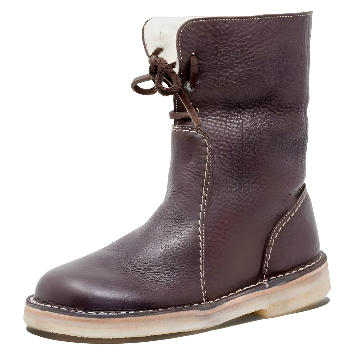 Women's Lace-Up Casual Boots with Low Heel and Rounded Toe