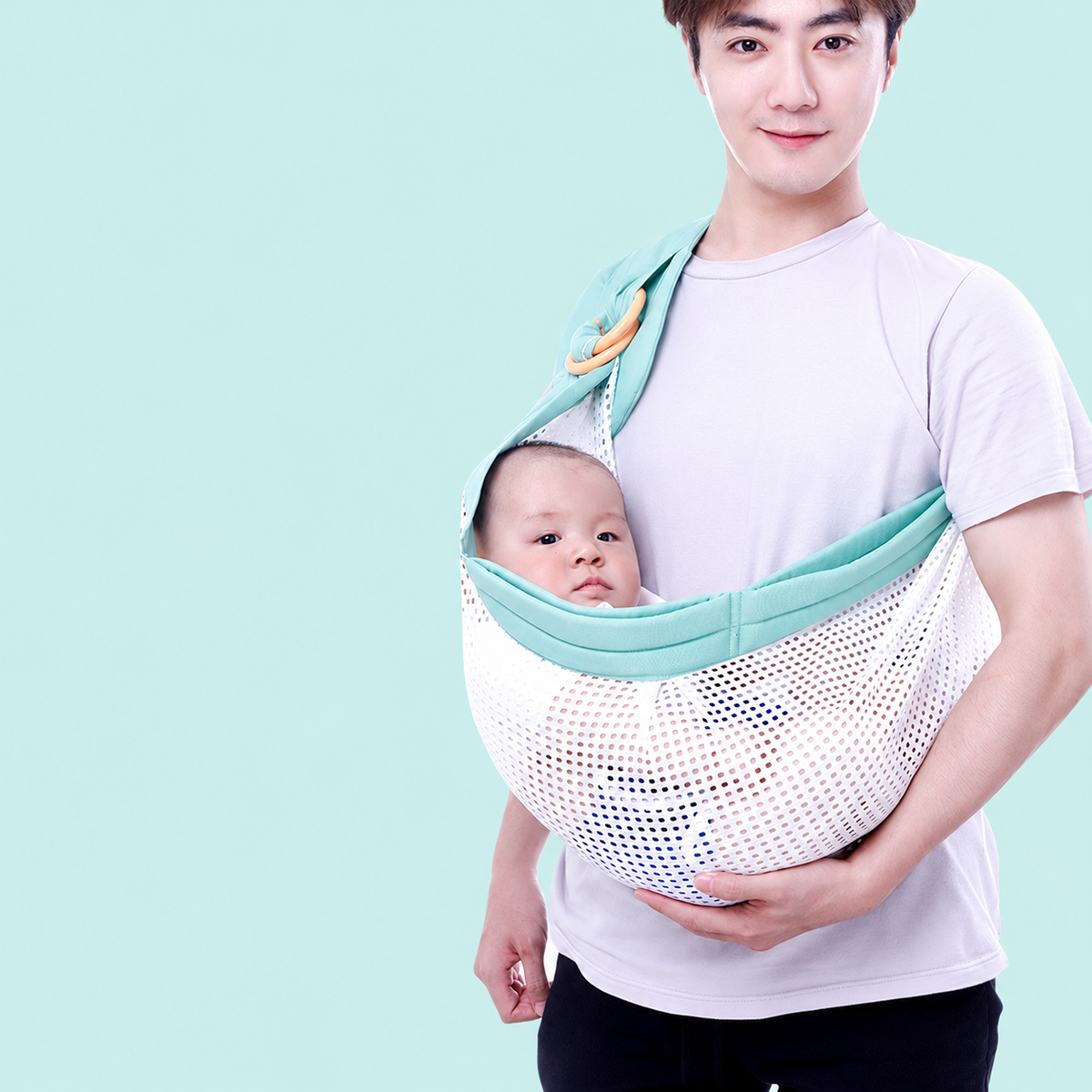 Mesh Ring Baby Sling with Broad Shoulder Section and Pocket