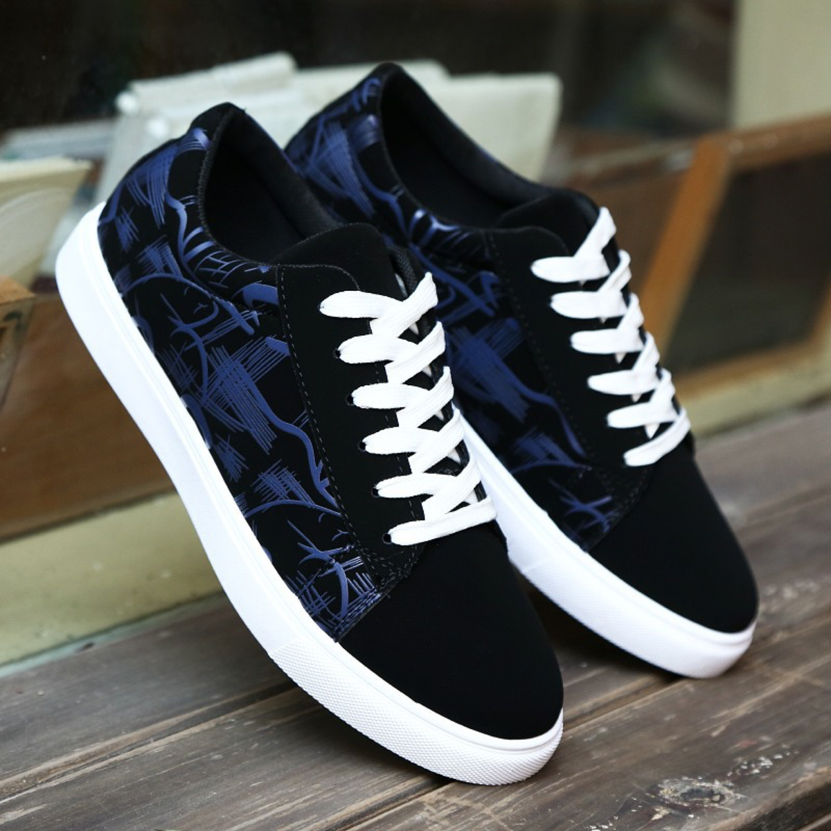 Abstract-Print Low-Top Lace-Up Sneakers in Three Colorways