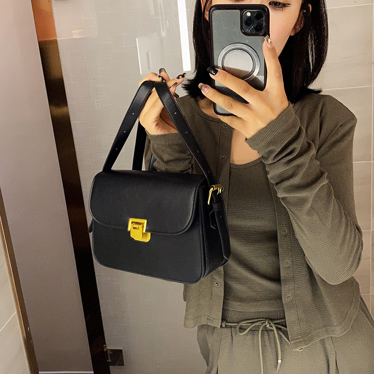 Structured Small Crossbody Bag with Flap and Slim Strap