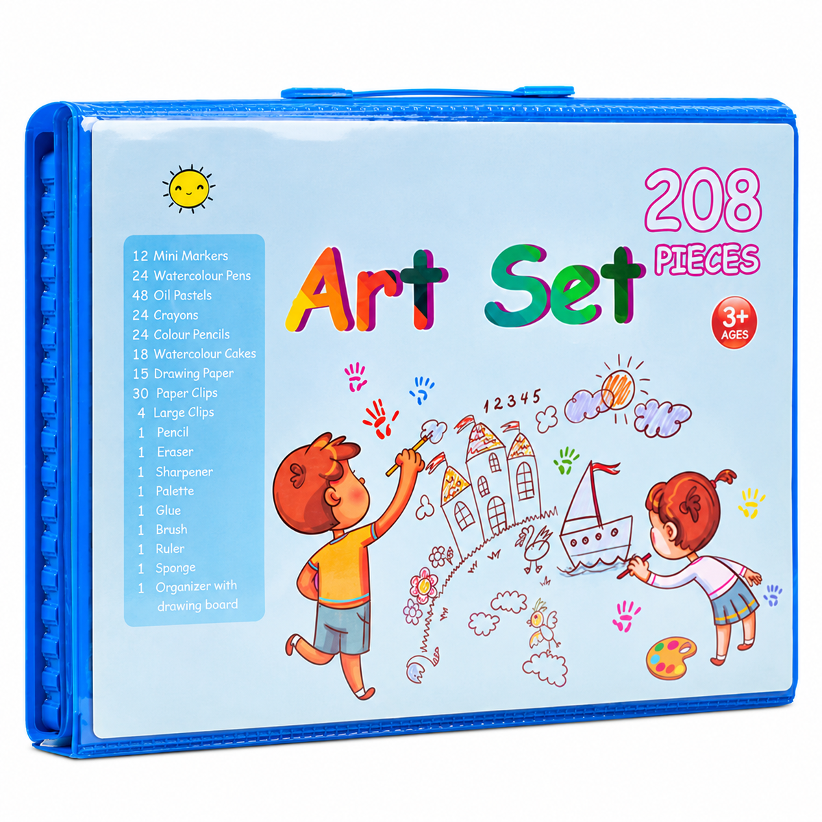 208-Piece Kids Art Set, Folding Supply Case and Drawing Boards