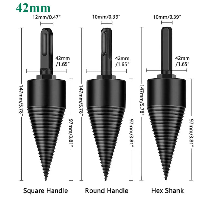 Firewood Splitter Drill Bit 42mm — Hex, Round & Square Shank