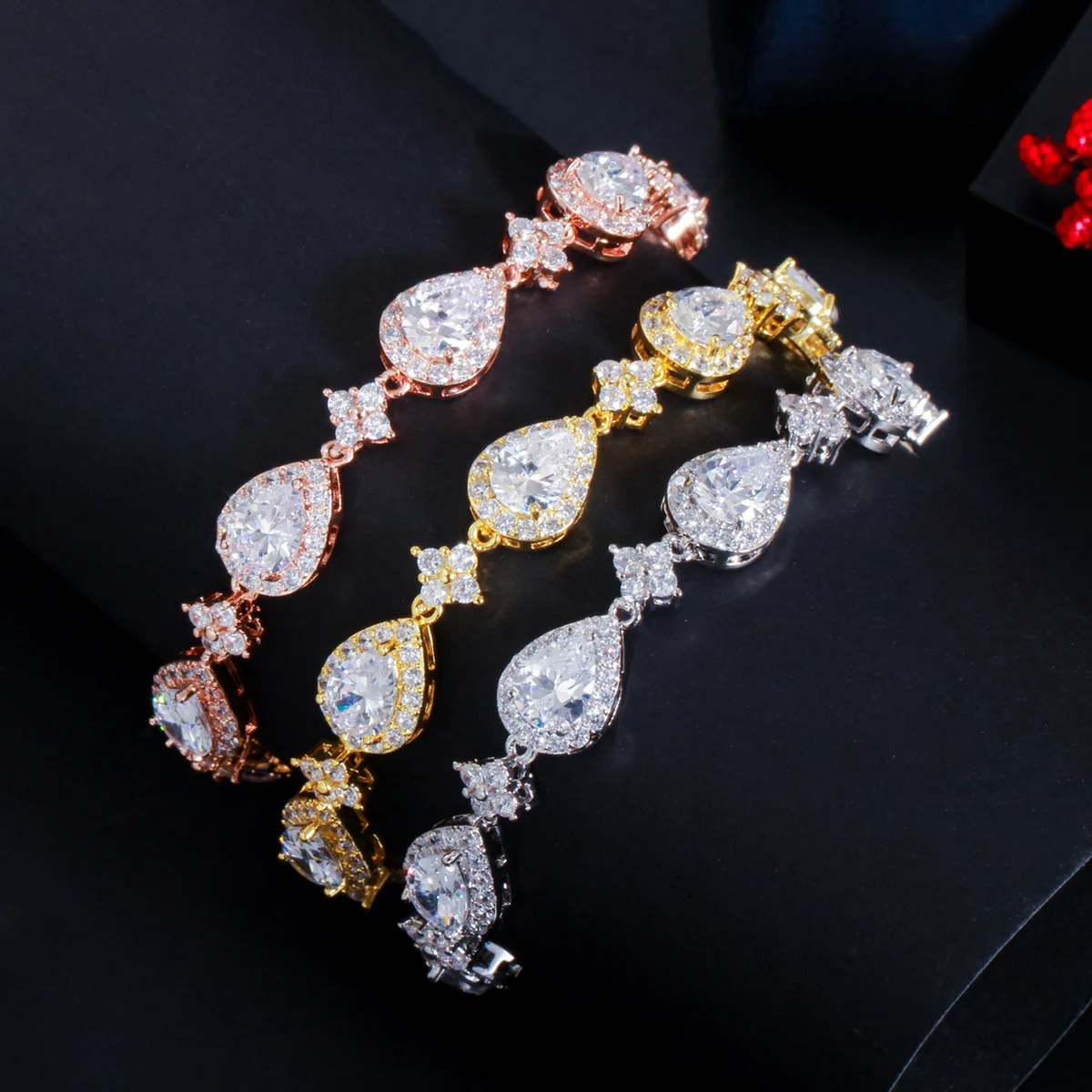 Teardrop Crystal Link Bracelet with Adjustable Extension